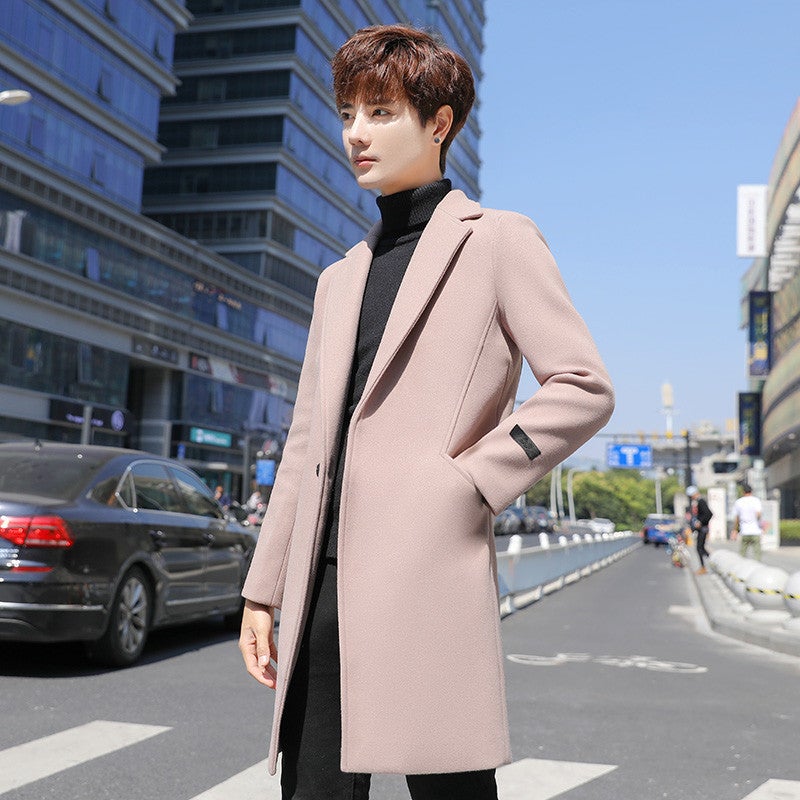 Men'S Coat Fashionable Korean Style Cotton Mid-Length Windbreaker Men'S Loose Casual Wool Coat - Image 5