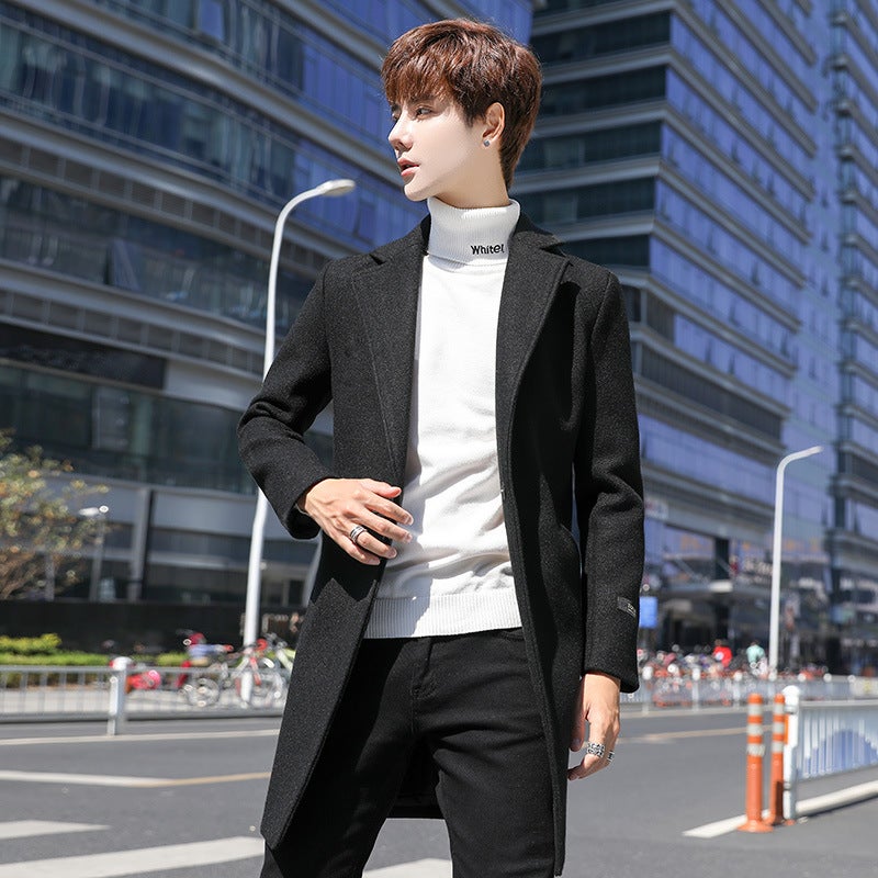 Men'S Coat Fashionable Korean Style Cotton Mid-Length Windbreaker Men'S Loose Casual Wool Coat - Image 3