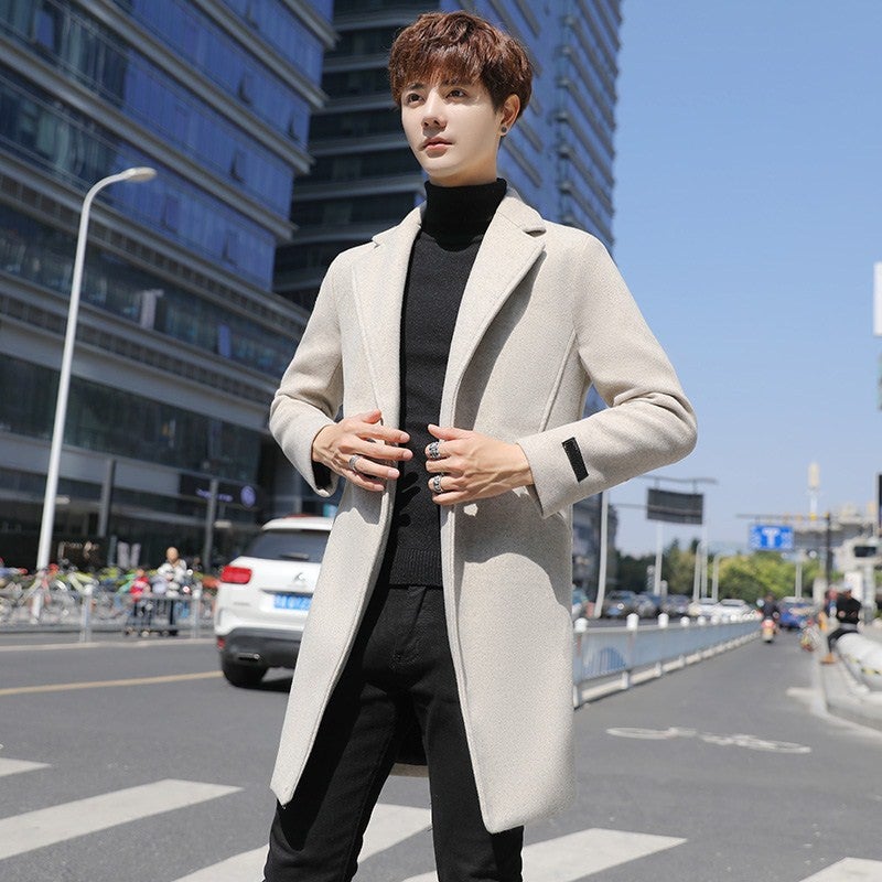 Men'S Coat Fashionable Korean Style Cotton Mid-Length Windbreaker Men'S Loose Casual Wool Coat - Image 1