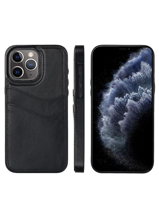 زبون جراب لهاتف iPhone 11 Pro مصنوع من جلد الليتشي مع فتحات للبطاقات - Image 1