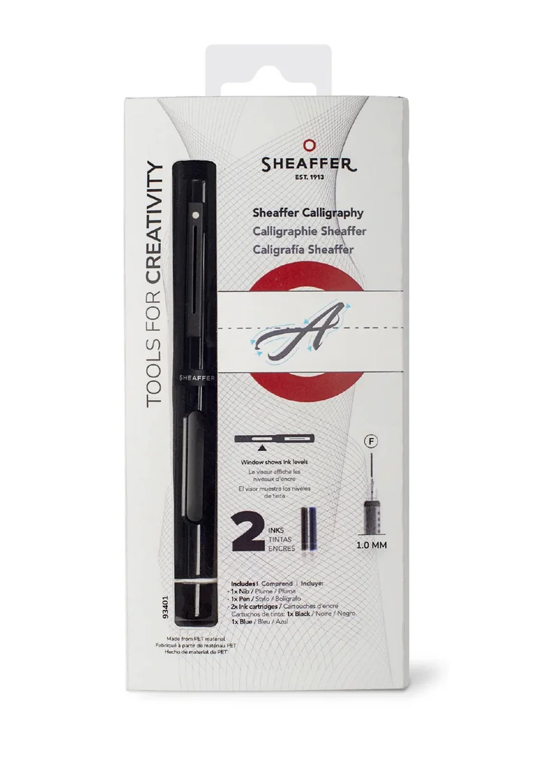 شيفر قلم حبر Sheaffer® Calligraphy Matte Black Fountain مع غطاء أسود وحافة سوداء غير لامعة في Hangsell - ناعم