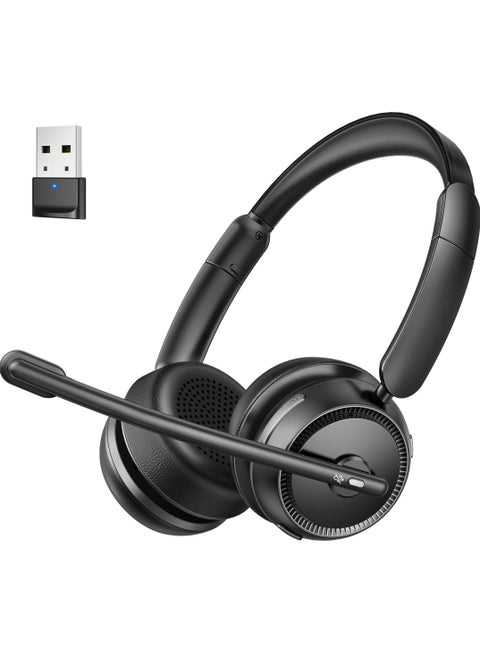 Bluetooth Headset with AI Noise Canceling Microphone, Stereo HiFi Bluetooth Headphones, Wireless Headset with USB Dongle for Computer Office Call Center Skype Zoom Meeting Trucker, M109