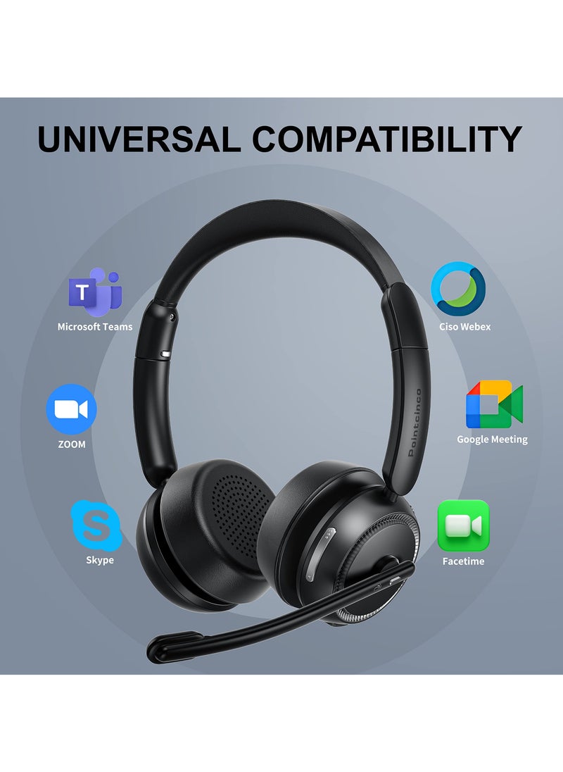 Bluetooth Headset with AI Noise Canceling Microphone, Stereo HiFi Bluetooth Headphones, Wireless Headset with USB Dongle for Computer Office Call Center Skype Zoom Meeting Trucker, M109