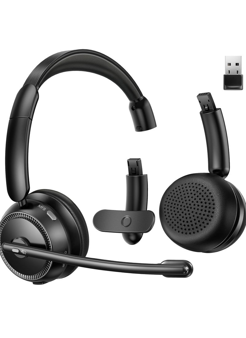 Bluetooth Headset with AI Noise Canceling Microphone, Stereo HiFi Bluetooth Headphones, Wireless Headset with USB Dongle for Computer Office Call Center Skype Zoom Meeting Trucker, M109