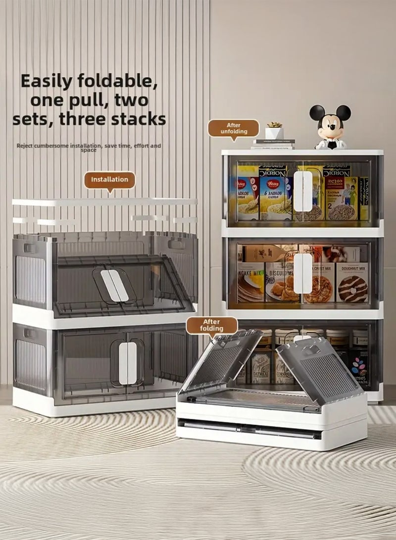 Toshionics 4 Tier Plastic Storage Cabinet – 50x32x113cm - Multi-Layer Foldable Portable Storage Bins with Rolling Wheels, Collapsible, Stackable Clothes Organizer with Magnetic Double-doors Acrylic Transparent Plastic Closet Quilt Organizer with Secure Lids and Lockable Casters Home Storage Box for Clothes, Kitchen, Pantries, Utensils, Cupboard for Toys, Snacks - Home Decor Organizer, Office Supplies, Bedroom, Bathroom Toiletries and Amenities Versatile Spacious Storage Rack- Available in Various Sizes and Layers - Image 2