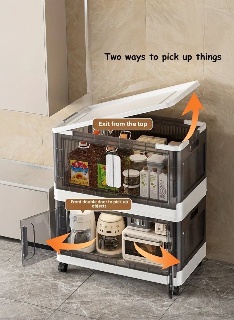 Toshionics 4 Tier Plastic Storage Cabinet – 50x32x113cm - Multi-Layer Foldable Portable Storage Bins with Rolling Wheels, Collapsible, Stackable Clothes Organizer with Magnetic Double-doors Acrylic Transparent Plastic Closet Quilt Organizer with Secure Lids and Lockable Casters Home Storage Box for Clothes, Kitchen, Pantries, Utensils, Cupboard for Toys, Snacks - Home Decor Organizer, Office Supplies, Bedroom, Bathroom Toiletries and Amenities Versatile Spacious Storage Rack- Available in Various Sizes and Layers - Image 4