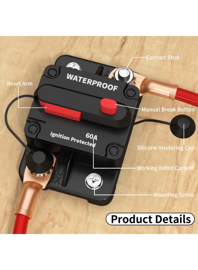 60Amp Circuit Breaker 12V 24V 48V, DC 12Volt Marine Circuit Breaker 60A Manual Reset Inline Fuse Waterproof Circuit Breaker for Boat Auto Car Truck - Image 3