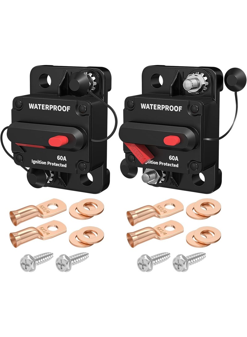60Amp Circuit Breaker 12V 24V 48V, DC 12Volt Marine Circuit Breaker 60A Manual Reset Inline Fuse Waterproof Circuit Breaker for Boat Auto Car Truck - Image 1