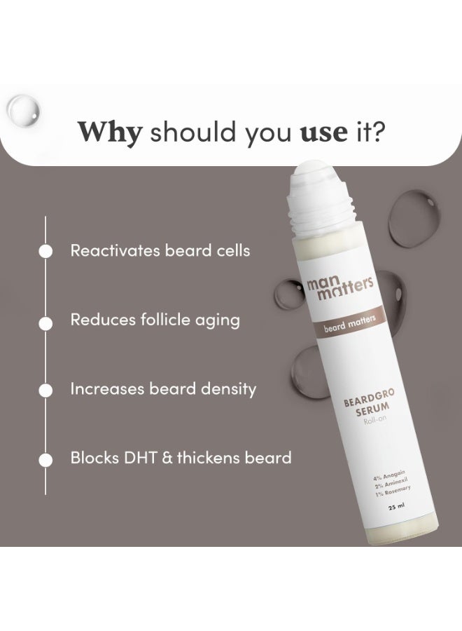Man Matters BeardGro Serum Roll On 25ml | 4% Anagain, 2% Aminexil & 1% Rosemary | For Stronger, Fuller & Thicker Beard | Solves Uneven & Patchy Beard | Lightweight, Fast Absorption - Image 2