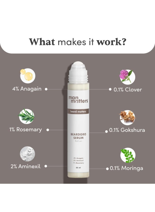 Man Matters BeardGro Serum Roll On 25ml | 4% Anagain, 2% Aminexil & 1% Rosemary | For Stronger, Fuller & Thicker Beard | Solves Uneven & Patchy Beard | Lightweight, Fast Absorption - Image 3