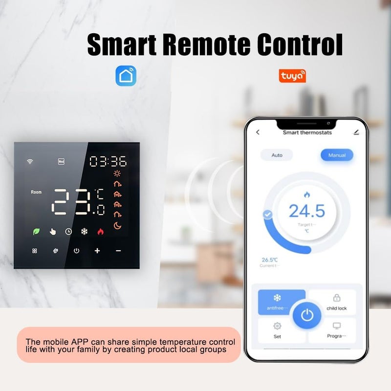 Smart Tuya WiFi Thermostat Voice Control 3A Digital Programmable LCD Display Touchscreen Intelligent Wall Thermostat Underfloor Heating Temperature Controller Water Heating Compatible B-1-T - Image 5