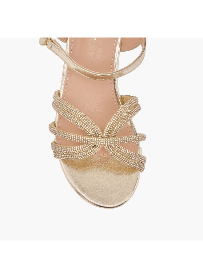 Flora Bella By Shoexpress Girls Embellished Block Heel Sandals with Hook and Loop Closure  - Image 4
