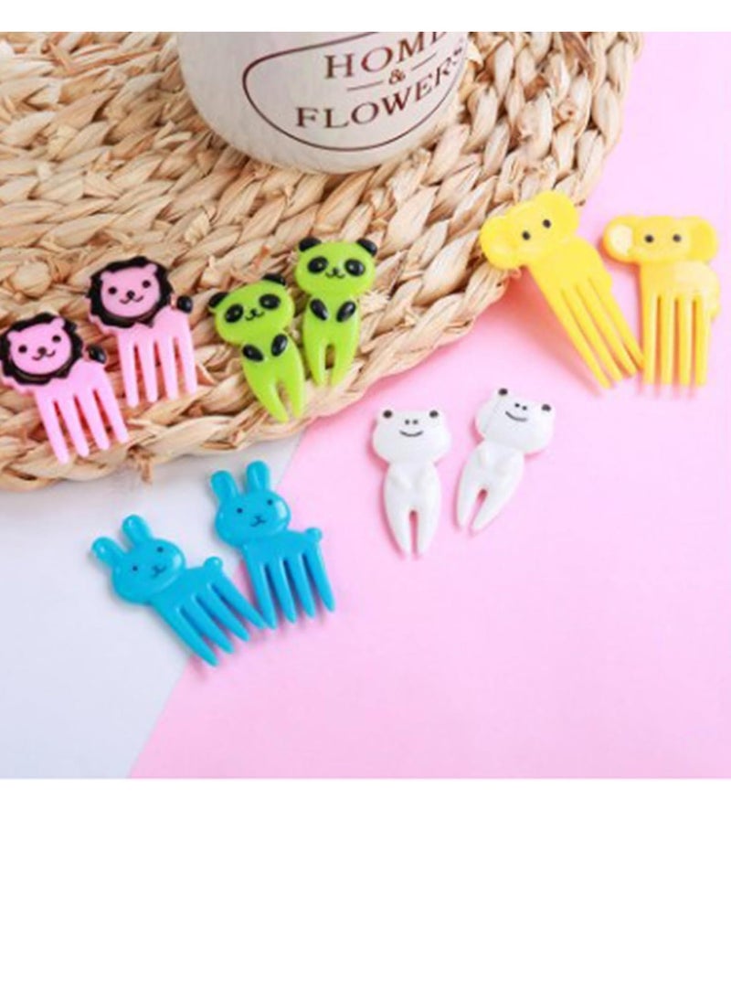 Generic Cute Cartoon Animal Fruit Fork for Kids Safety, Creative Mini Plastic Fork Set for Snacks and Ice Cream (10pcs)  - Image 1