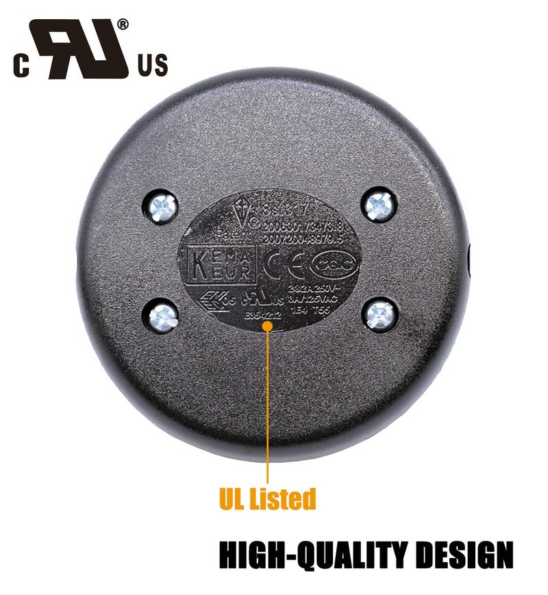 PLUSPOE Floor Foot Switch, UL Listed 3-Pack AC100-240V Inline Foot Pedal Lamp Switch w/Push Step-on-Button for LED Light On-Off Control - Image 3