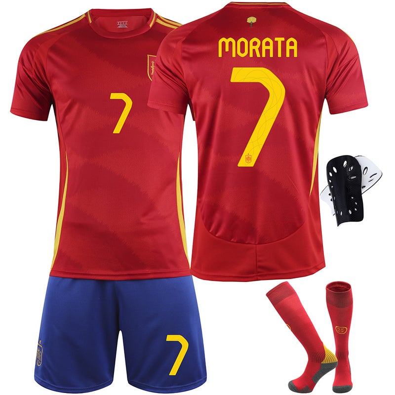 25 Spain Home Red No. 9 Garvey Jersey Pedre No. 7 Morata No. 19 Yamal Football Uniform Suit - Image 3