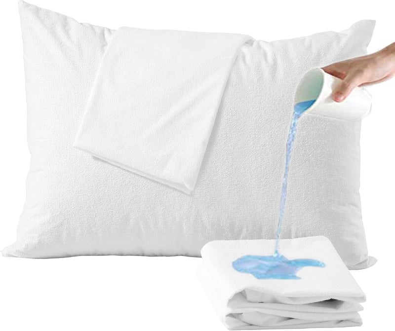 Trance Ultra Soft Terry Waterproof Pillow Protector Cover with Zippered Closure | Dust Mite - Bed Bug Protection | Oil and Water Spill Protection Covers (Small: 17 x 25 inch -White) - Pack of 2 - Image 1