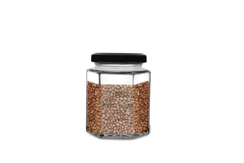 CROCO JAR Croco Hexagon Glass Jar & Container With Rust Free Air Tight Lid, Suitable For Use In Your Home Office, Kitchen Storage/Glass Jar For Kitchen 200 Ml (Pack Of 4) (Black) - Image 4