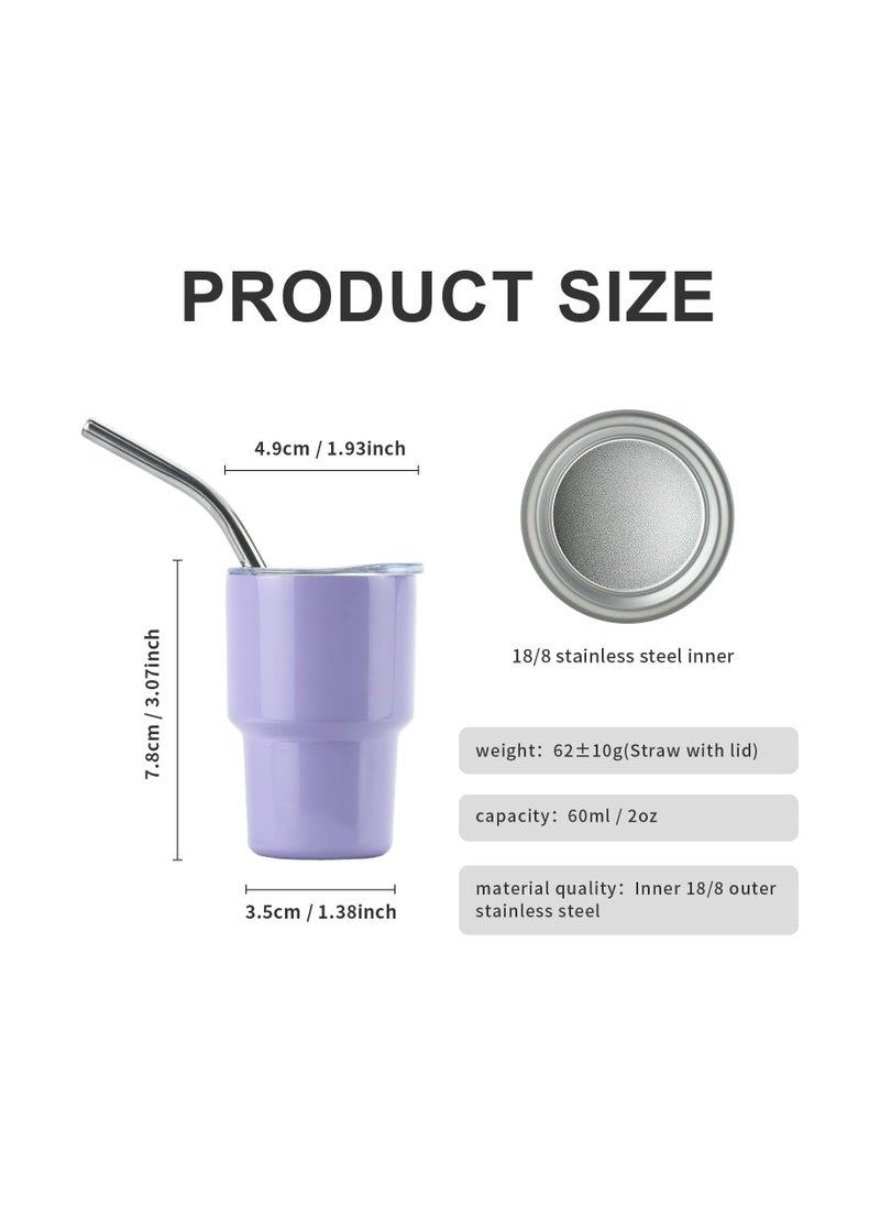 Excefore Mini Tumbler Shot Glass With Straw, 4 Pack Mini Tumbler Shot Glass Set, Double Wall Mini Tumbler Shot Glass with Straw Lid, 2oz Tumbler Shot Glass Stainless Steel ForParties, Travel  - Image 2