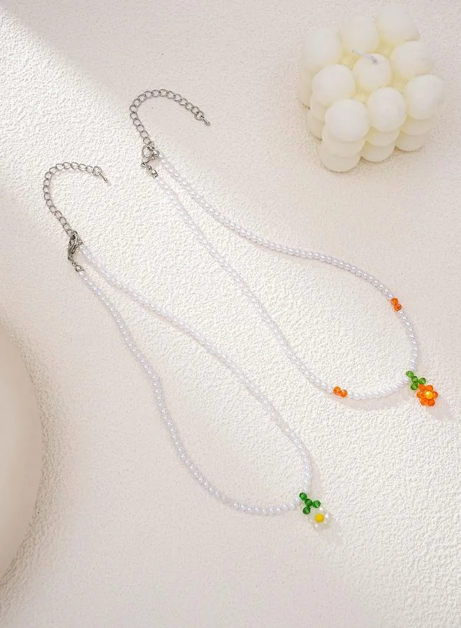 Take Two  Set of 2 - Floral Pendant Faux Pearl Necklace for Women | Best Price UAE