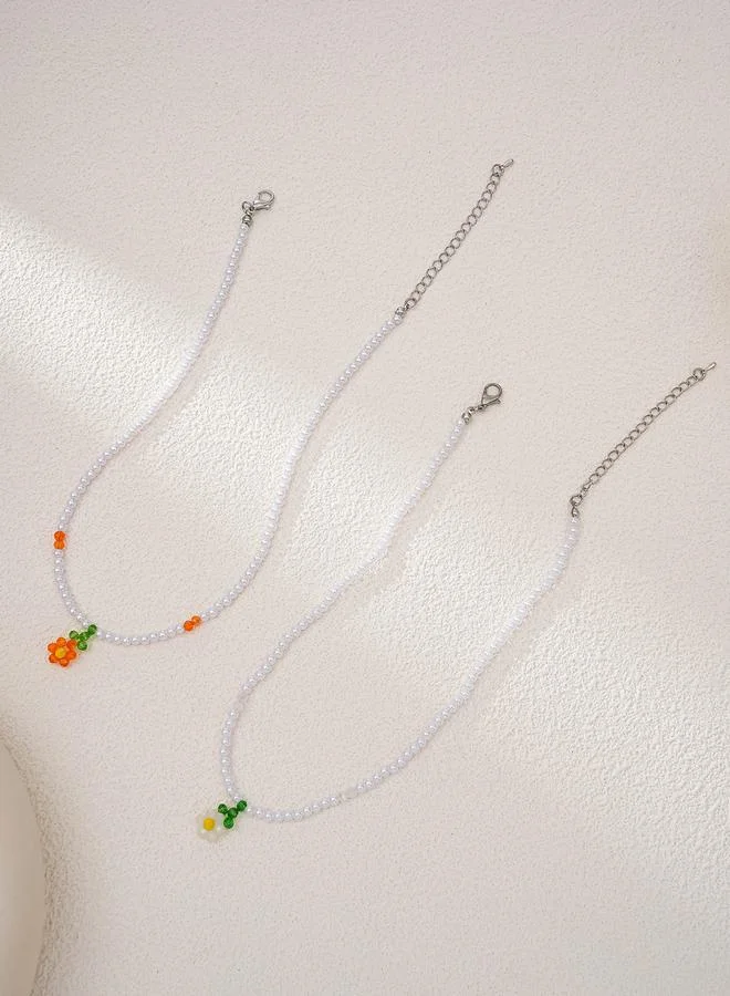 Take Two  Set of 2 - Floral Pendant Faux Pearl Necklace for Women | Best Price UAE