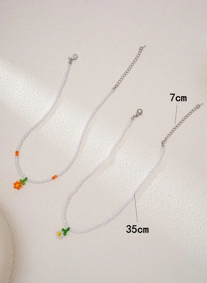 Take Two  Set of 2 - Floral Pendant Faux Pearl Necklace for Women | Best Price UAE