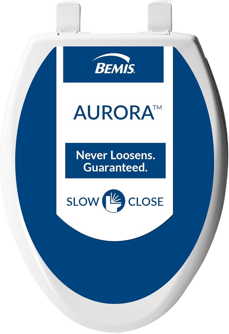 Bemis Aurora Slow Close Toilet Seat, Easy Clean Hinges and Adjustable Perfect Fit Plastic Seat, Made in USA, Elongated, White - Image 1
