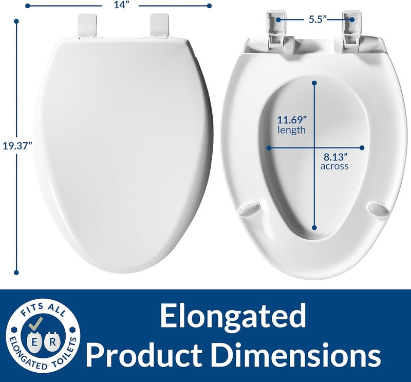 Bemis Aurora Slow Close Toilet Seat, Easy Clean Hinges and Adjustable Perfect Fit Plastic Seat, Made in USA, Elongated, White - Image 5