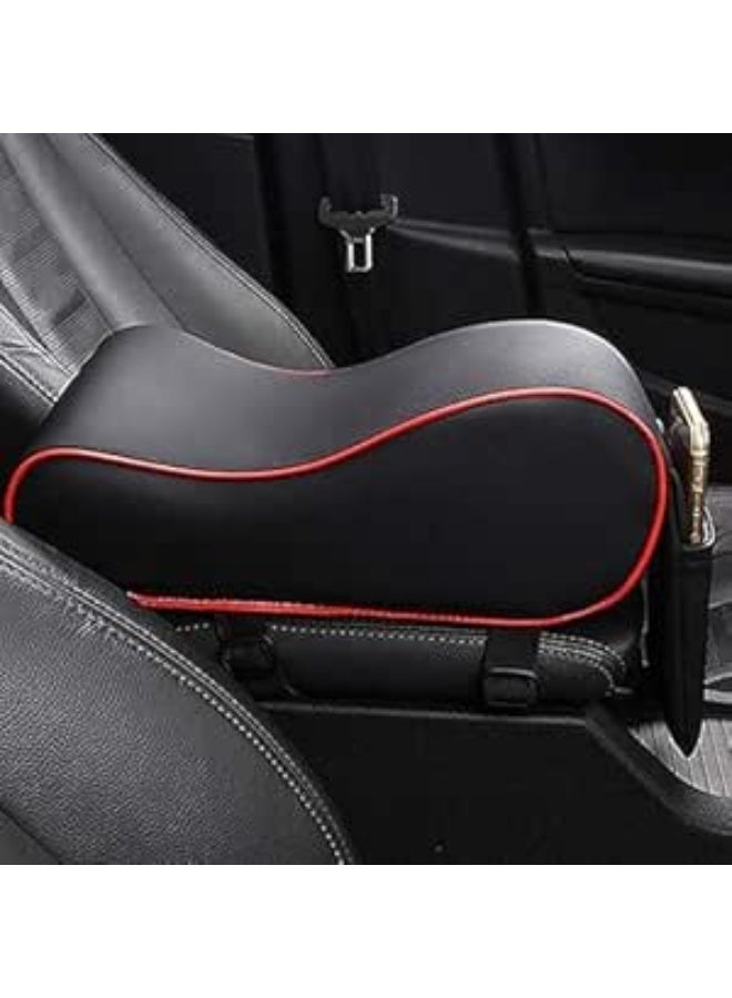 Premium Memory Foam Car Armrest Pad - Ergonomic Leather Armrest Cover with Built-in Phone Holder - Universal Fit Console Cushion for Driving Comfort (Black) - Image 1
