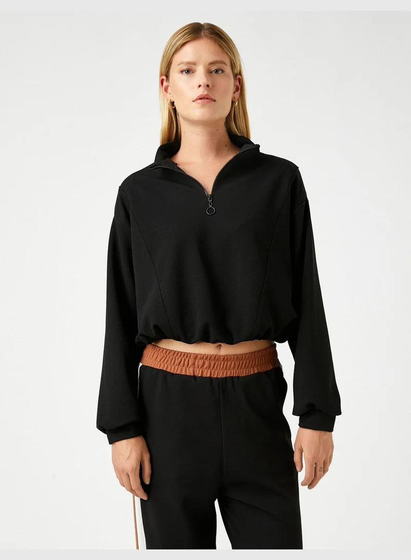كوتون Crop Sweatshirt Half Zipped