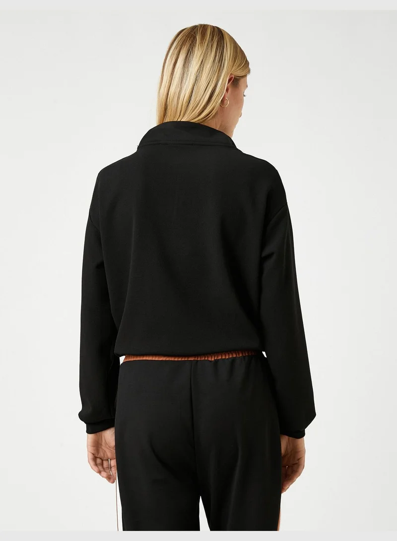 كوتون Crop Sweatshirt Half Zipped