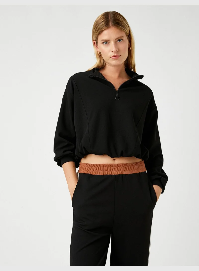 كوتون Crop Sweatshirt Half Zipped