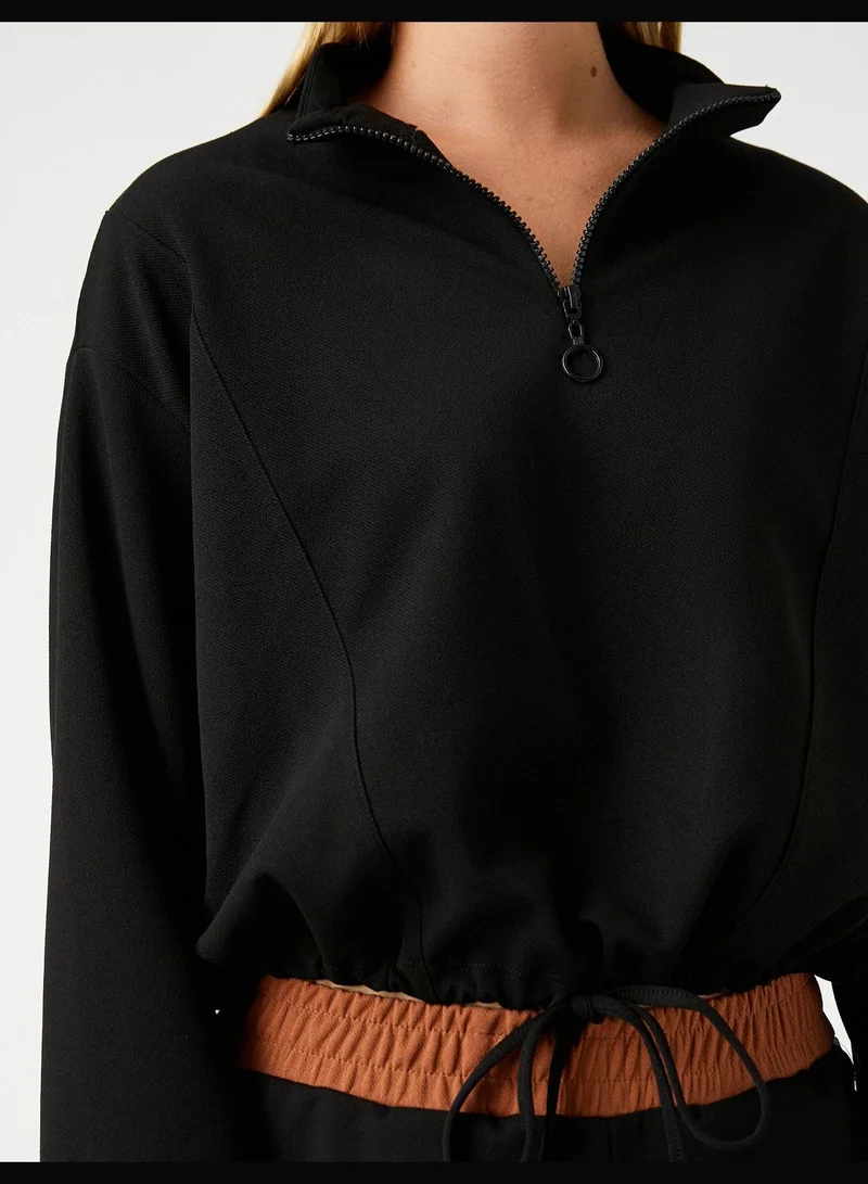 كوتون Crop Sweatshirt Half Zipped