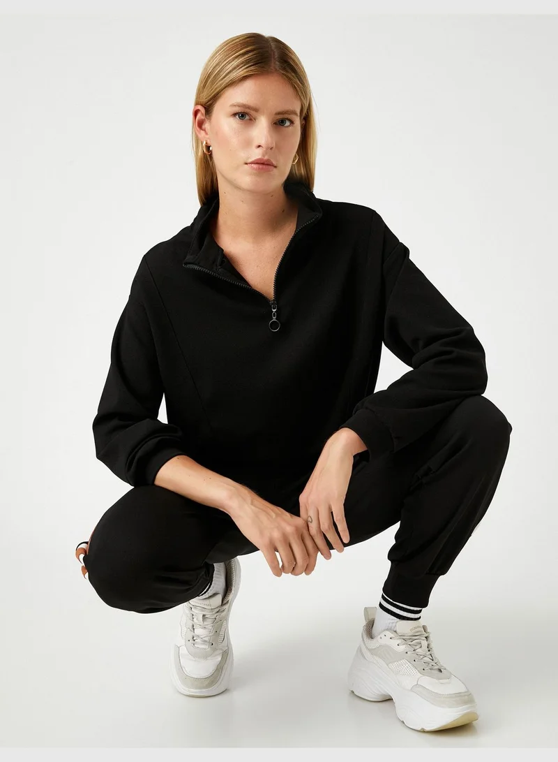كوتون Crop Sweatshirt Half Zipped