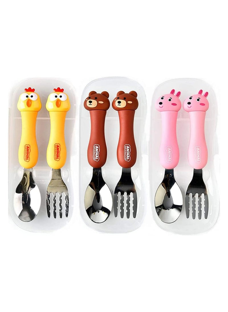 general Children's Cutlery Set 3-Piece Children's Cutlery Set Portable Children's Cutlery Set with Spoon and Fork Includes Plastic Case 304 Stainless Steel BPA-Free Dishwasher Safe - Image 1