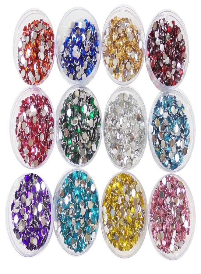 ESHOPPEE 4 mm Resin Chandla Rhinestone Beads for Dress Making Art and Craft (Multicolour) - Set of 12 Colours (2) - Image 1
