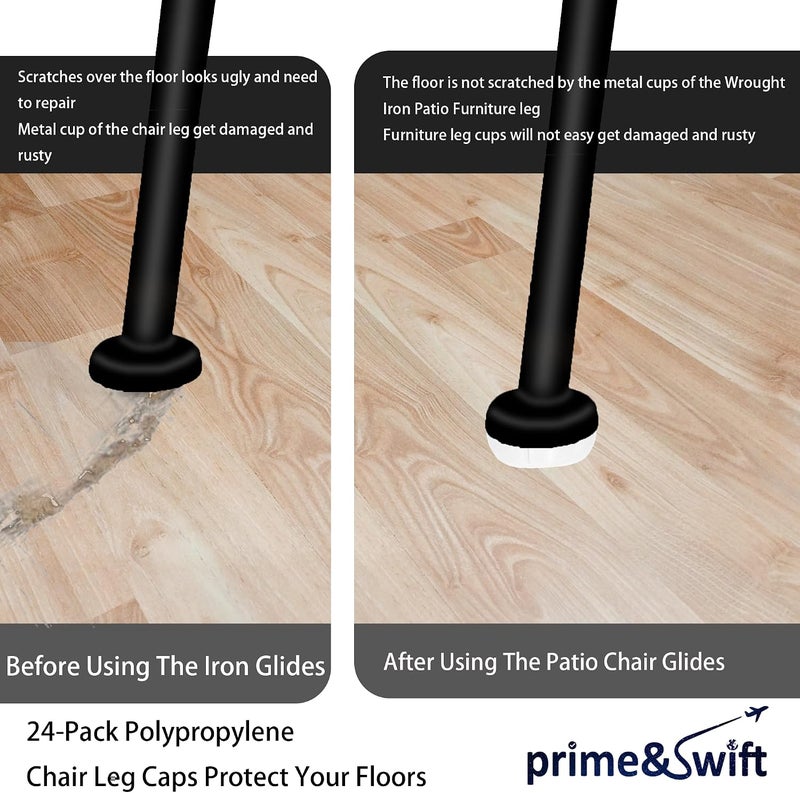 prime&swift Primeswift 1-1/2" Wrought Iron Patio, 24 Pack Round Glide Insert End Cap Furniture Cups for Furniture Legs and Tables - Image 4