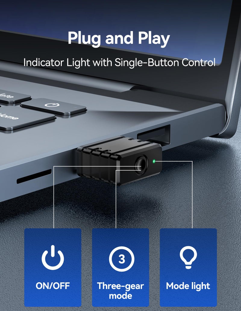TECKNET Mouse Jiggler Undetectable USB Mover Device with 3 Modes, Color LED Indicator, Plug & Play to Keep PC Laptop Awake, One Button Control, No Interference - Image 2