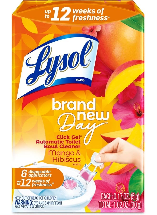 Lysol Automatic Toilet Bowl Cleaner, Click Gel, Mango & Hibiscus, 6 Count - Image 1