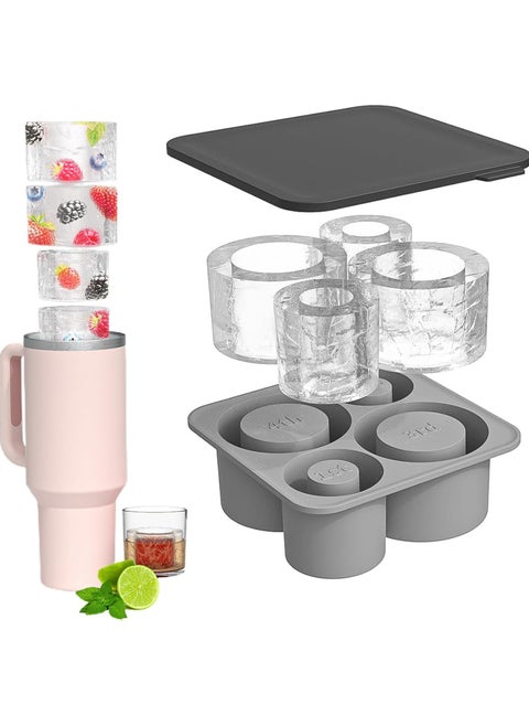 Ice Cube Tray for Stanley Cup, Silicone Ice Cube Maker with Lid, Silicone Ice Cube Mould, Ice Cube Tray with Lid for Chilling Cocktails, Whiskey, Drinks, Coffee, Ice Drinks, Juice（GRAY）