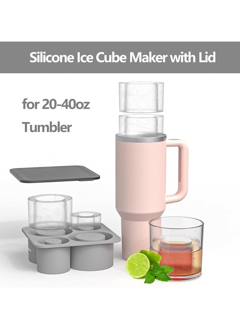 Ice Cube Tray for Stanley Cup, Silicone Ice Cube Maker with Lid, Silicone Ice Cube Mould, Ice Cube Tray with Lid for Chilling Cocktails, Whiskey, Drinks, Coffee, Ice Drinks, Juice（GRAY）