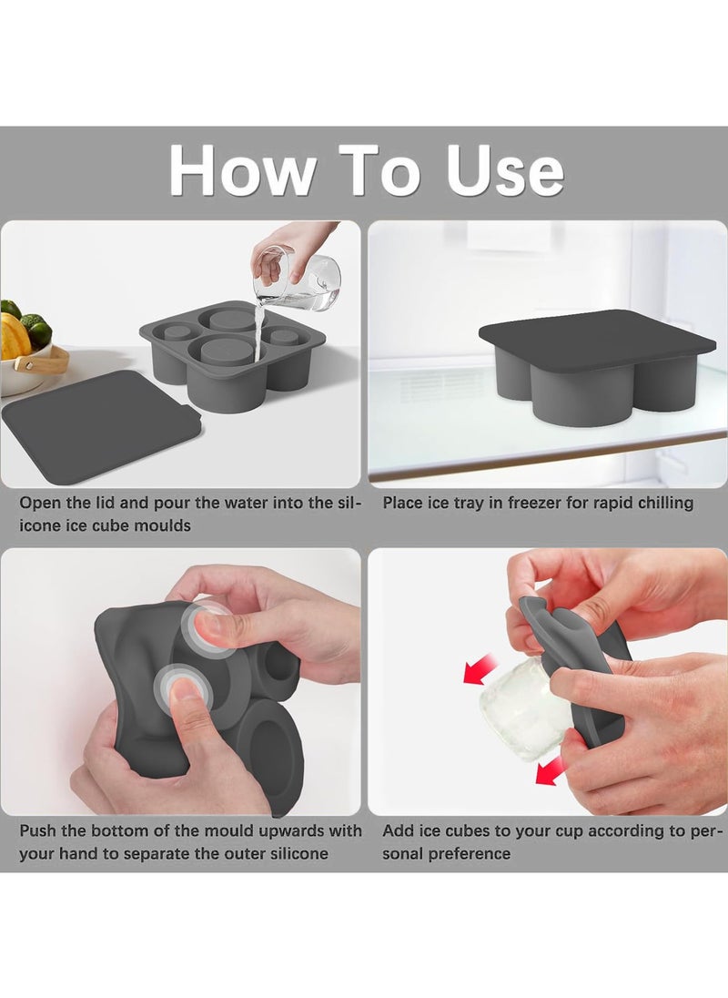 Ice Cube Tray for Stanley Cup, Silicone Ice Cube Maker with Lid, Silicone Ice Cube Mould, Ice Cube Tray with Lid for Chilling Cocktails, Whiskey, Drinks, Coffee, Ice Drinks, Juice（GRAY）