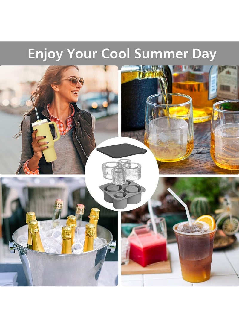 Ice Cube Tray for Stanley Cup, Silicone Ice Cube Maker with Lid, Silicone Ice Cube Mould, Ice Cube Tray with Lid for Chilling Cocktails, Whiskey, Drinks, Coffee, Ice Drinks, Juice（GRAY）