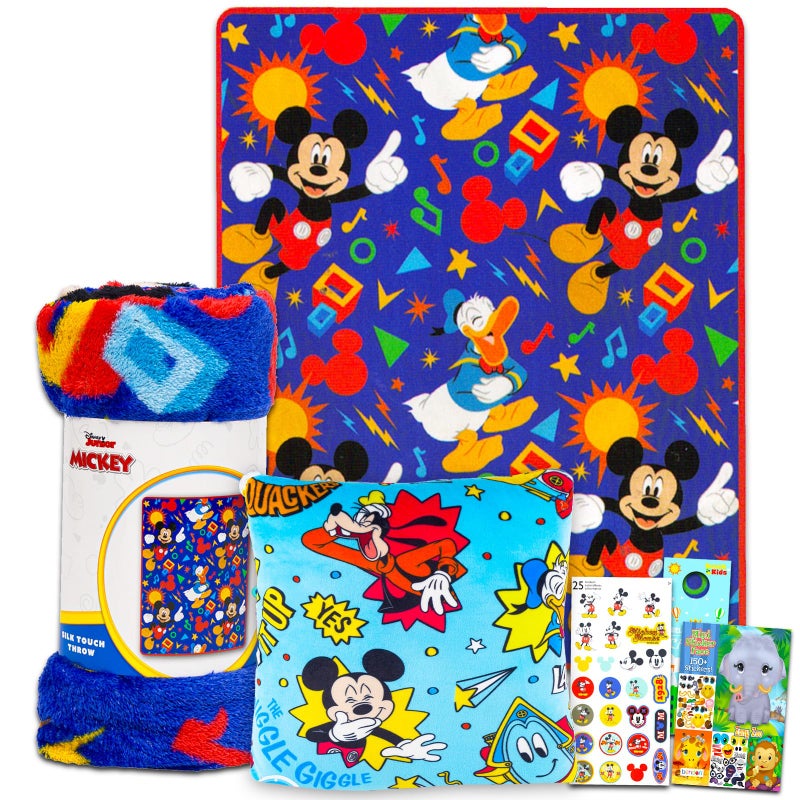 Mickey Mouse Travel Blanket and Pillow Set Bundle with Mickey Mouse Blanket Travel Pillow Stickers More Mickey Travel Accessories for Kids