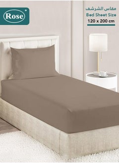 Rose Rose Luxurious Plain Fitted Sheet with Deep Pockets and Pillow Case, Bed Sheet 2-Pieces Set, Soft & Cozy Microfiber Breathable and Cooling, Extra Twin Size 120x200+38 cm, Mocha  - Image 1