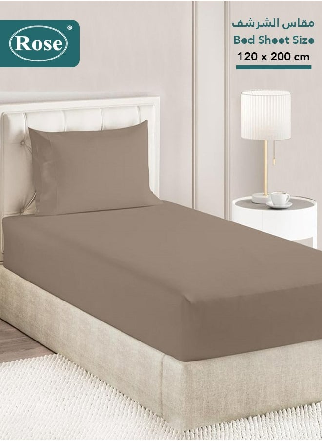 Rose - Rose Luxurious Plain Fitted Sheet with Deep Pockets and Pillow Case, Bed Sheet 2-Pieces Set, Soft & Cozy Microfiber Breathable and Cooling, Extra Twin Size 120x200+38 cm, Mocha - Image 1