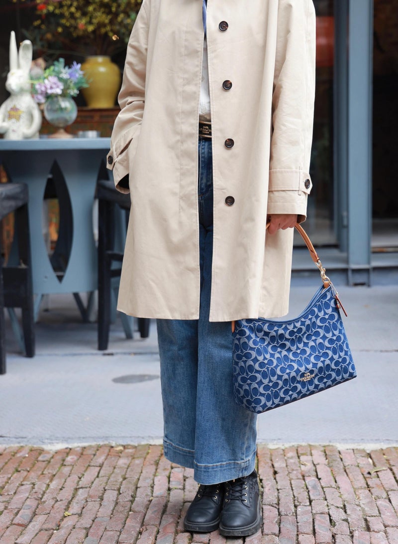 COACH Store COACH 31 Metallic Logo Detachable Shoulder Strap Zipper Closure Fabric Shoulder Bag Large Women's Denim Blue - Image 4