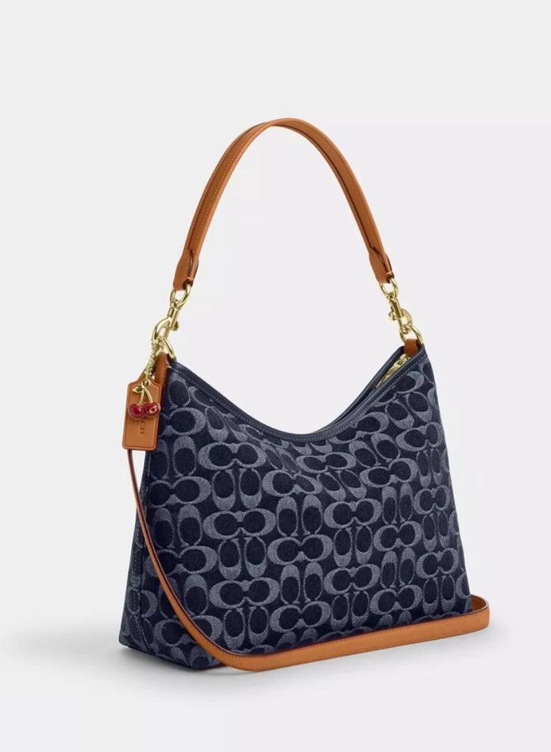 COACH Store COACH 31 Metallic Logo Detachable Shoulder Strap Zipper Closure Fabric Shoulder Bag Large Women's Denim Blue - Image 2