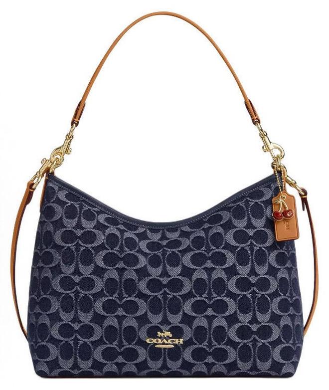 COACH Store COACH 31 Metallic Logo Detachable Shoulder Strap Zipper Closure Fabric Shoulder Bag Large Women's Denim Blue - Image 1