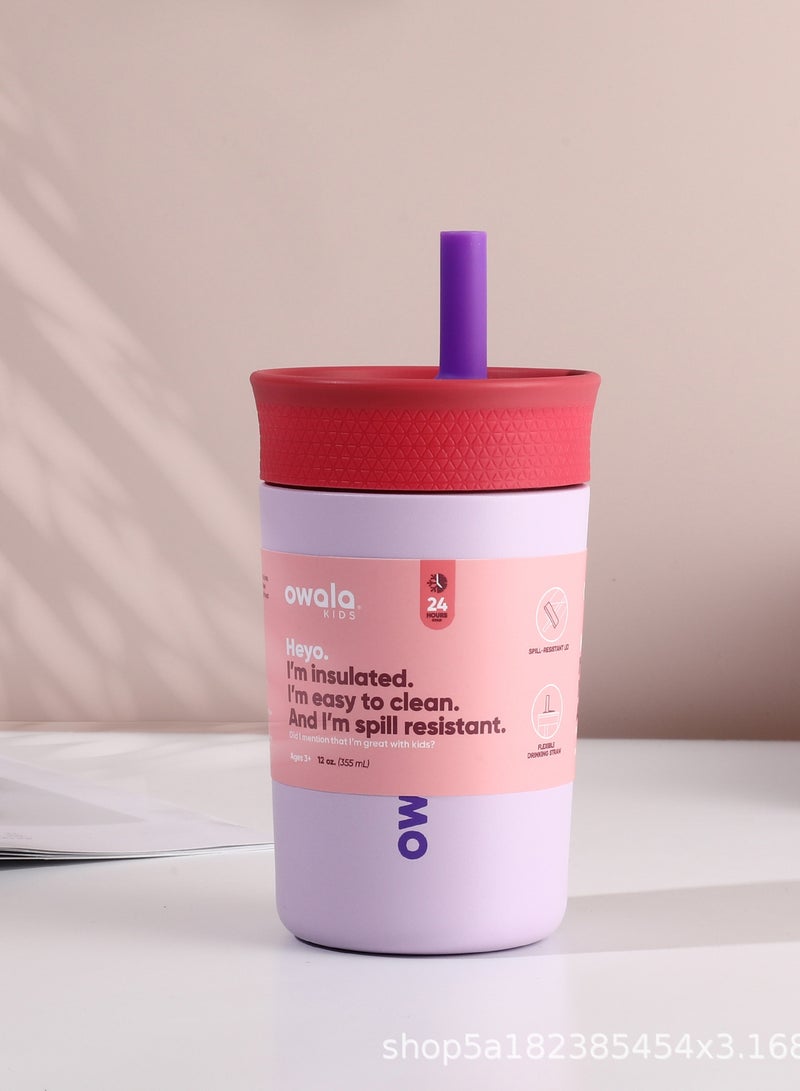 12OZ Kids Insulation Stainless Steel Tumbler with Spill Resistant Flexible Straw, Easy to Clean, Kids Water Bottle, Great for Travel, Dishwasher Safe - view 4