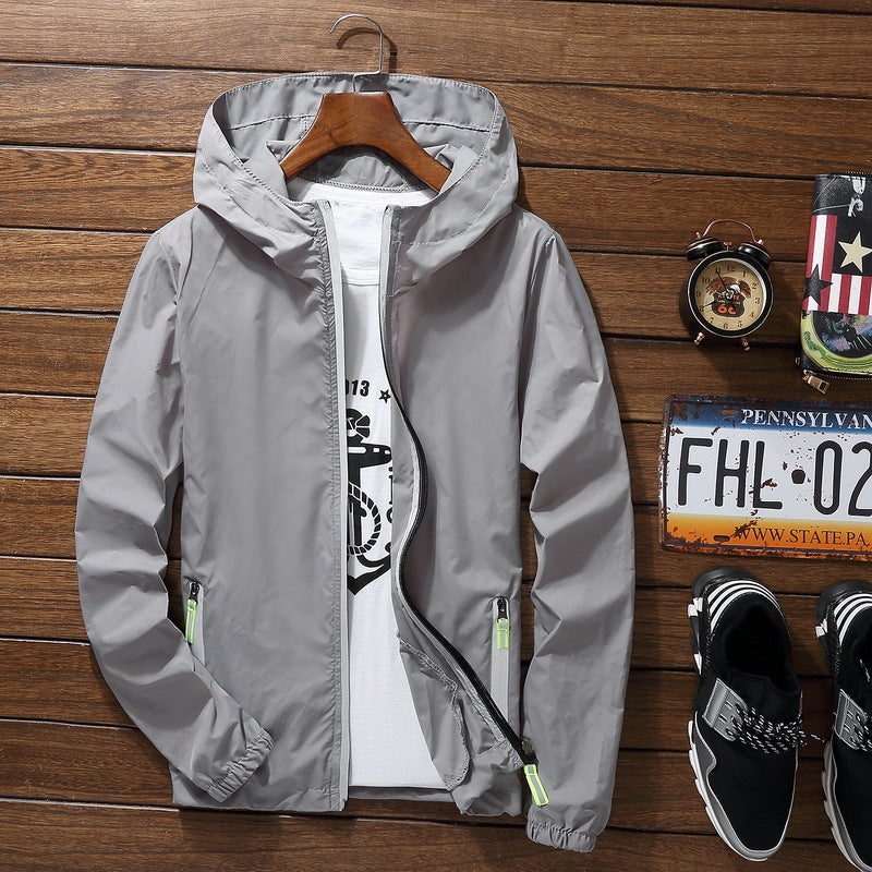 Generic Summer Casual Jacket Mens Oversize Lightweight Couple Windbreaker Grey 